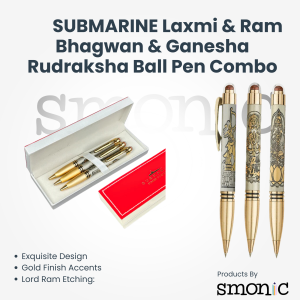 Submarine Laxmi & Ram Bhagwan & Ganesha Rudraksha Ball Pen Combo