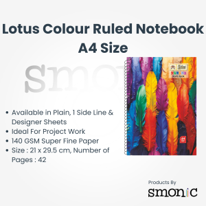 Lotus Colour Ruled Notebook A4 Size