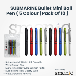 Submarine Bullet Mini Ball Pen ( 5 Colour | Pack Of 10 )