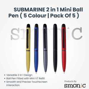 Submarine 2 In 1 Mini Ball Pen ( 5 Colour | Pack Of 5 )