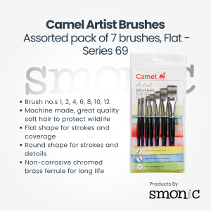 Camel Artist Brushes Assorted Pack Of 7 Brushes, Flat - Series 69