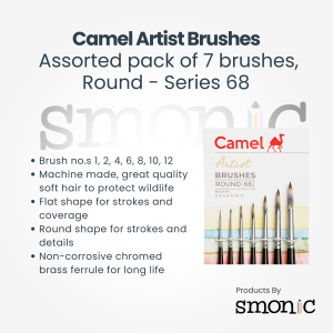 Camel Artist Brushes Assorted Pack Of 7 Brushes, Round - Series 68