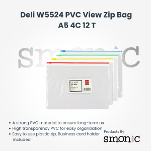 Deli W5524 Pvc View Zip Bag  A5 4C 12 T