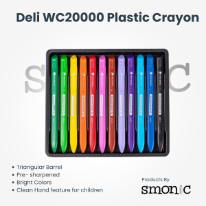 Deli Wc20000 Plastic Crayon(Set Of 12 Shades)