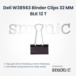 Deli W38563 Binder Clips 32 Mm Blk 12 T (Pack Of 12 Pcs)